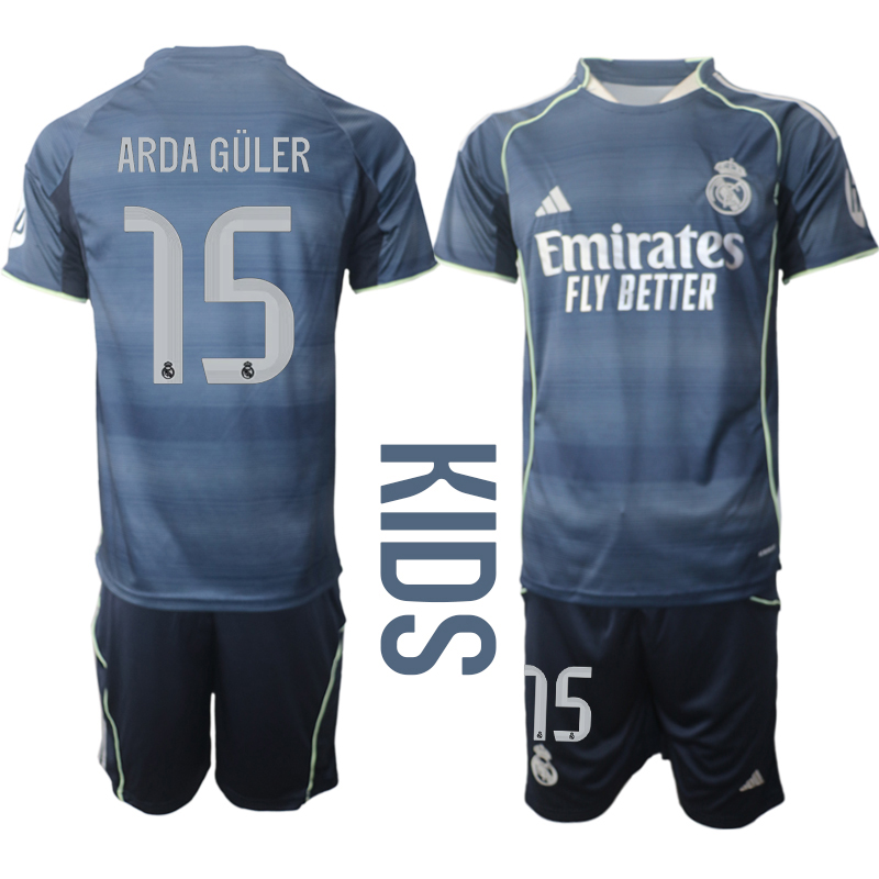Youth 2025-2026 Club Real Madrid away Blue 15 Soccer Jersey